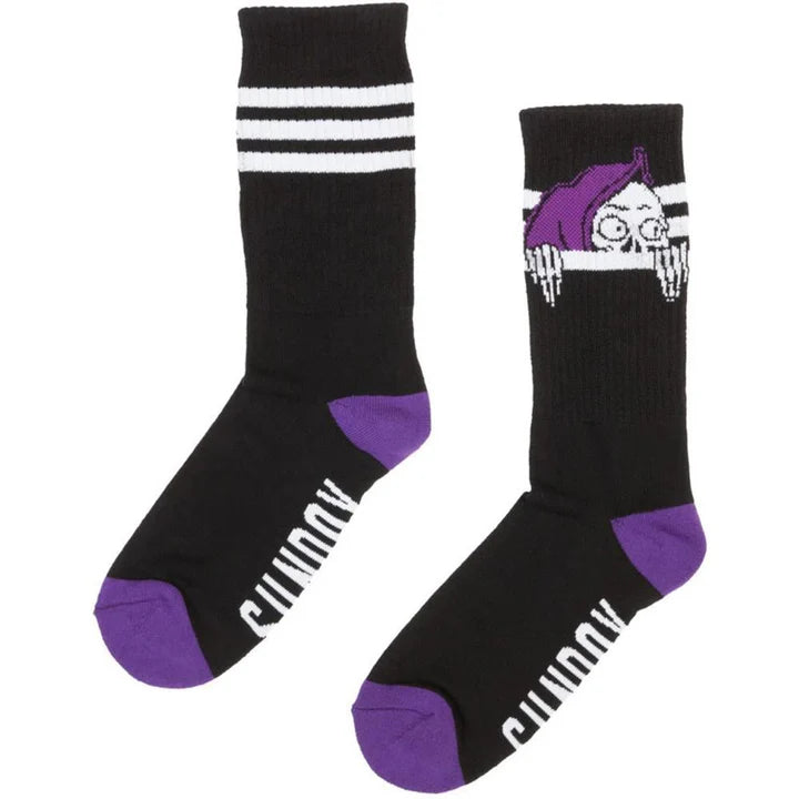 Sunday Socks-creepy Sweeper Crew-black/purple/white