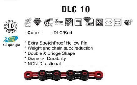 AA Special Chain Kmc X10SL 1/2 X 11/128 X 116 Links 10 Speed X-series Dlc Diamond Hard Red Highlight