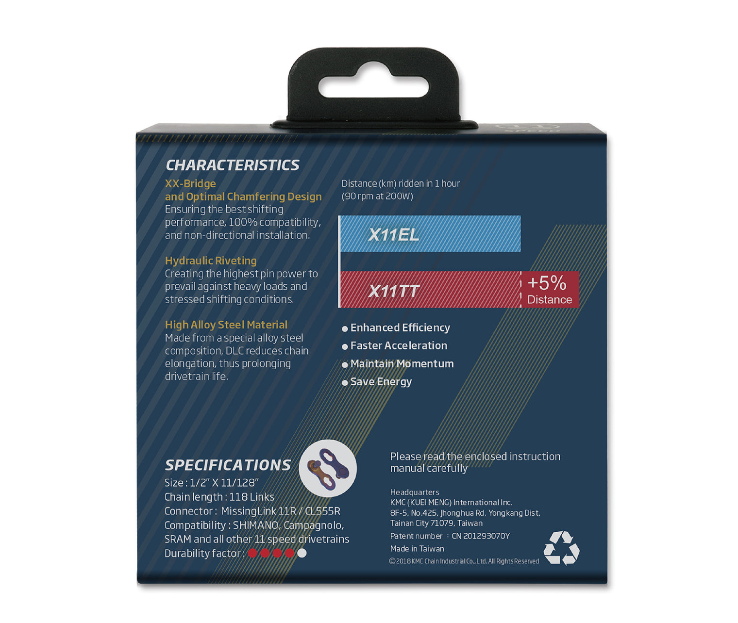 KMC Chain - X11TT 11 Speed 1/2 INCH X 11/128 INCH 118L Neo Chrome