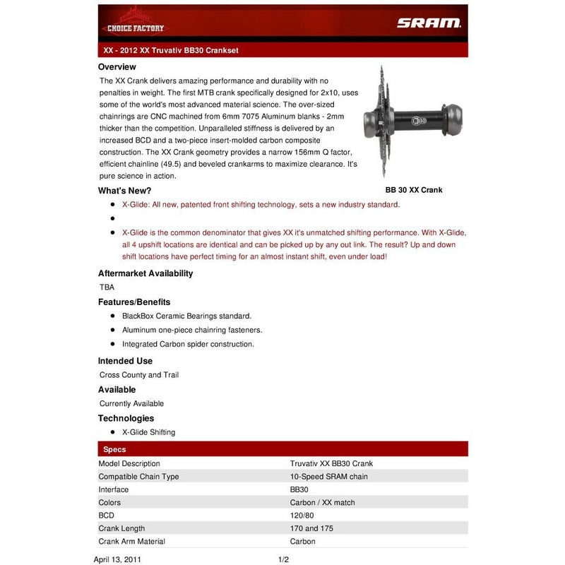 Sram FC XX 170 Q156 39-26 BB30 FC XX Q156 BB30 2.2 170 2639 No BB N