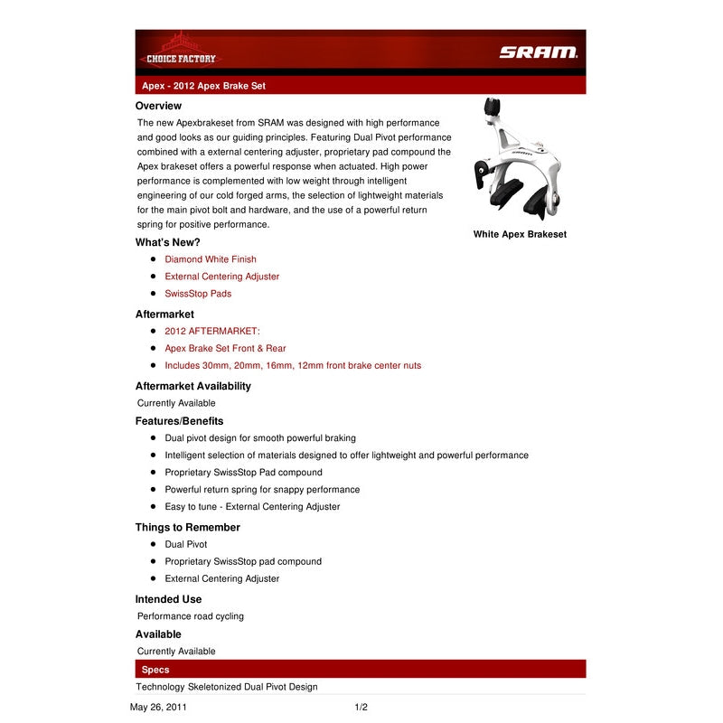 Sram BS Apex Brake Rear Brake Apex Rear N