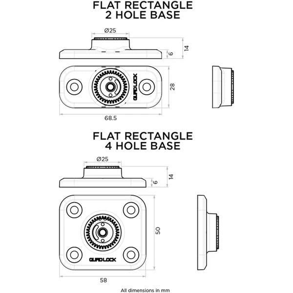 Quad Lock 360 Base-flat Rectangle 4 Hole